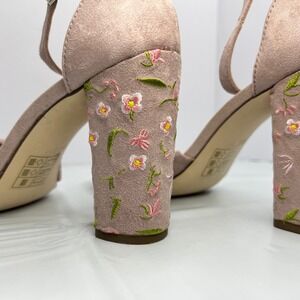 Call It Spring Pink Suede Embroidery Block Heel Sandal 8.5 Feminine Fairy Floral